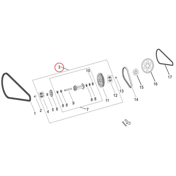 Surron Light Bee X - Mid. Shaft Assy. + Secondary Chain Drive Front Sprocket (14T) + Primary Drive Rear Pulley (MPC:61270-YQ2A-Z2)